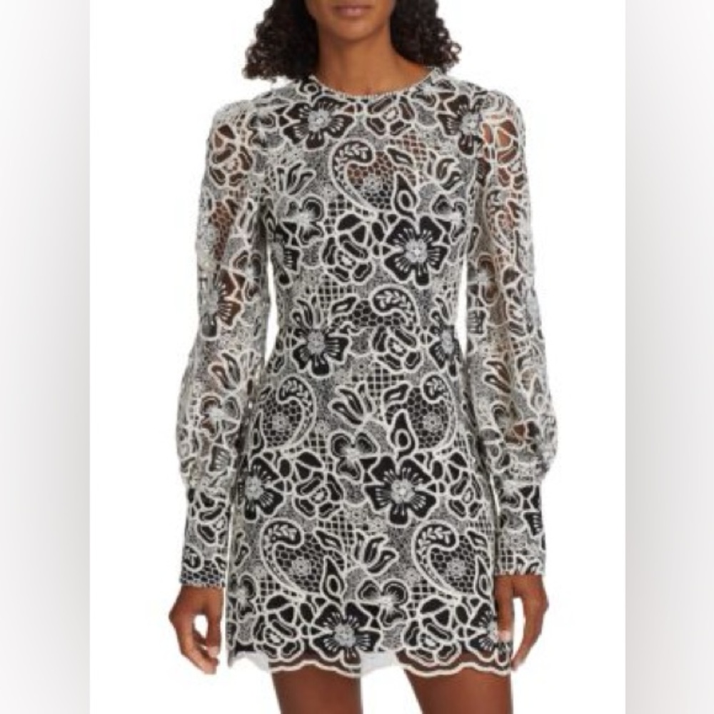 NWT ML Monique Lhuillier Black White Lace Cocktail Dress – Women’s Size 10